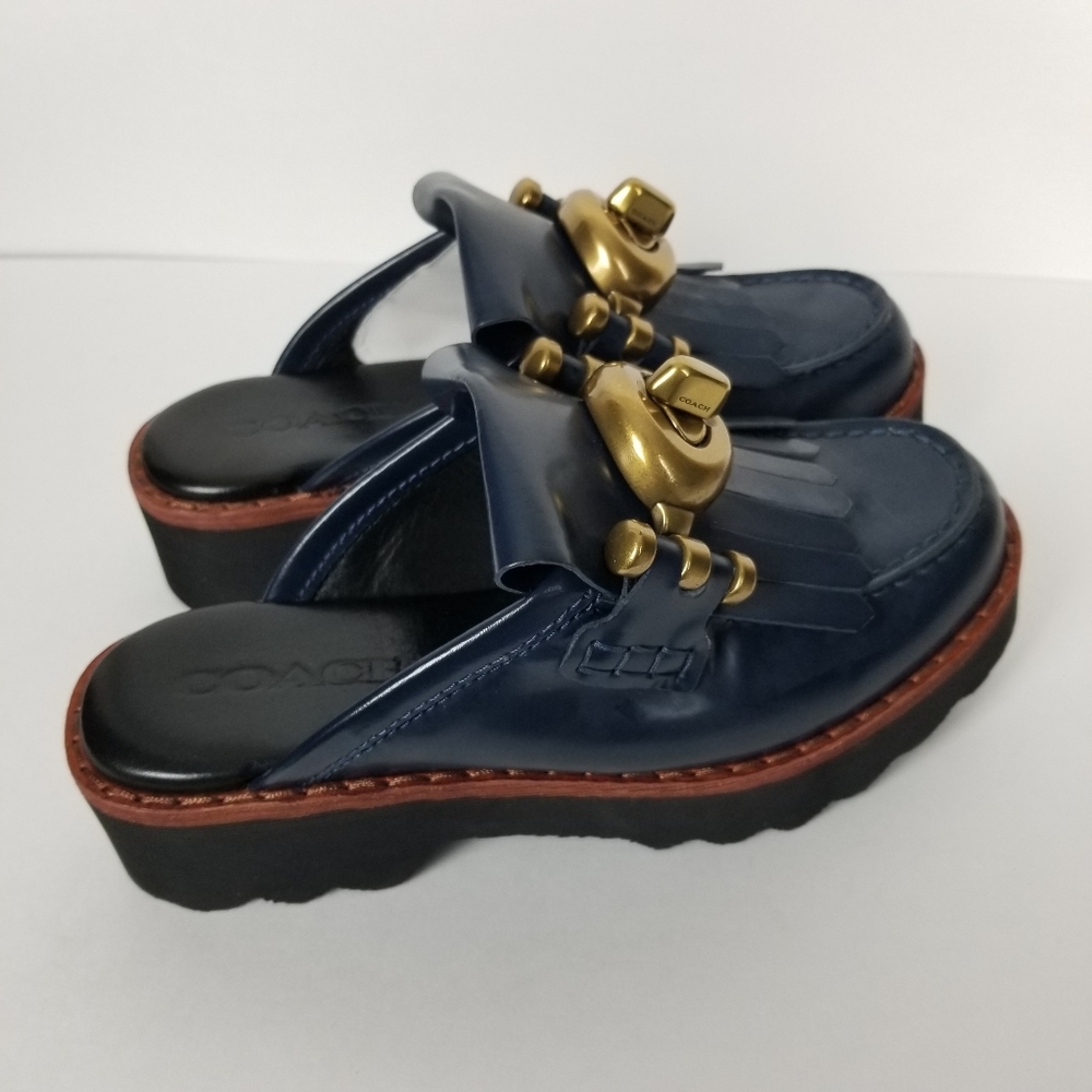 Coach blue turnlock slide mules with fringe - Picture 7 of 9